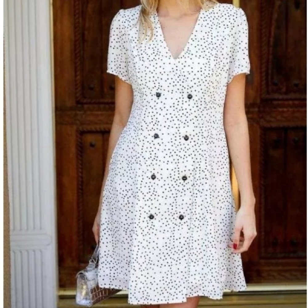 New DAVI & DANI Black Cream Polka Dot Double Breasted Pockets Dress Small